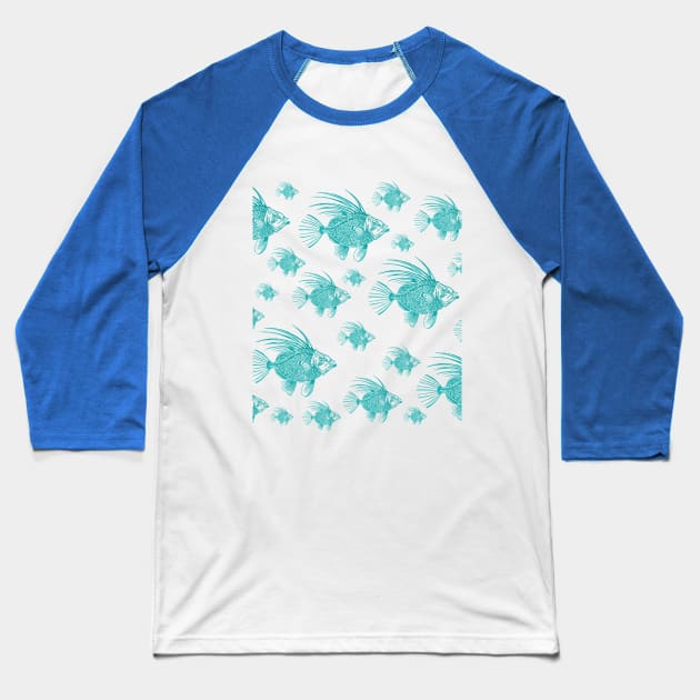 School of Linocut Fish Baseball T-Shirt by ElenaCasiglio